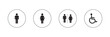 © Hike Studio 6 - Accessible restroom signage depicting wheelchair male and female symbols for public facilities. Restroom signs for men women.