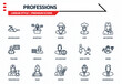 © IconArt - professions icons set - archeologist, secretary, teacher, writer, businessman outline vector collection.