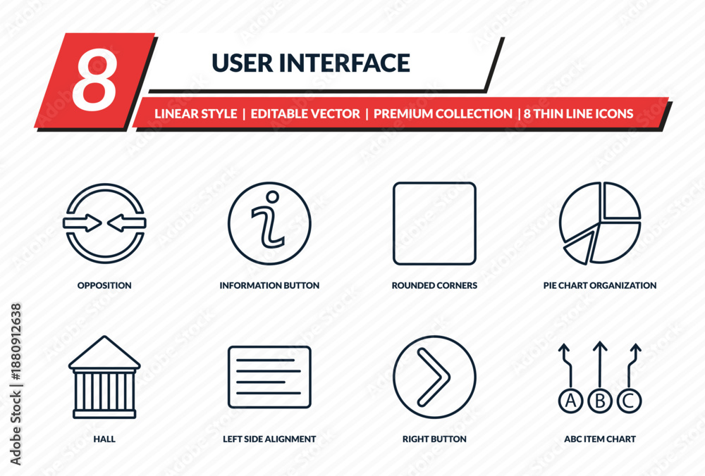 user interface icons set - opposition, information button, rounded ...