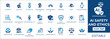 © FlatCore Studio - AI safety and ethics icon set featuring responsible AI, algorithmic bias, fairness, transparency, data privacy, AI governance, compliance, human rights, and justice symbols.