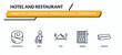 © IconArt - hotel and restaurant icons set - cinnamon roll, guest, meal, minibar, reserved outline vector collection.
