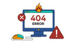 © Sittara - A vector graphic illustration of a computer screen displaying a 404 error message with warning symbols