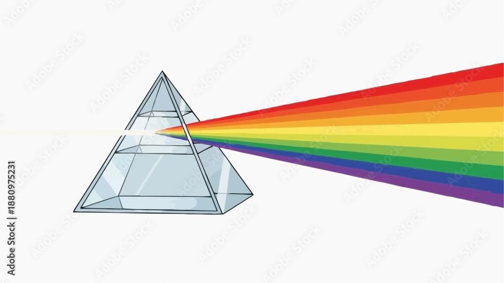 A prism refracting white light into a spectrum of rainbow colors ...