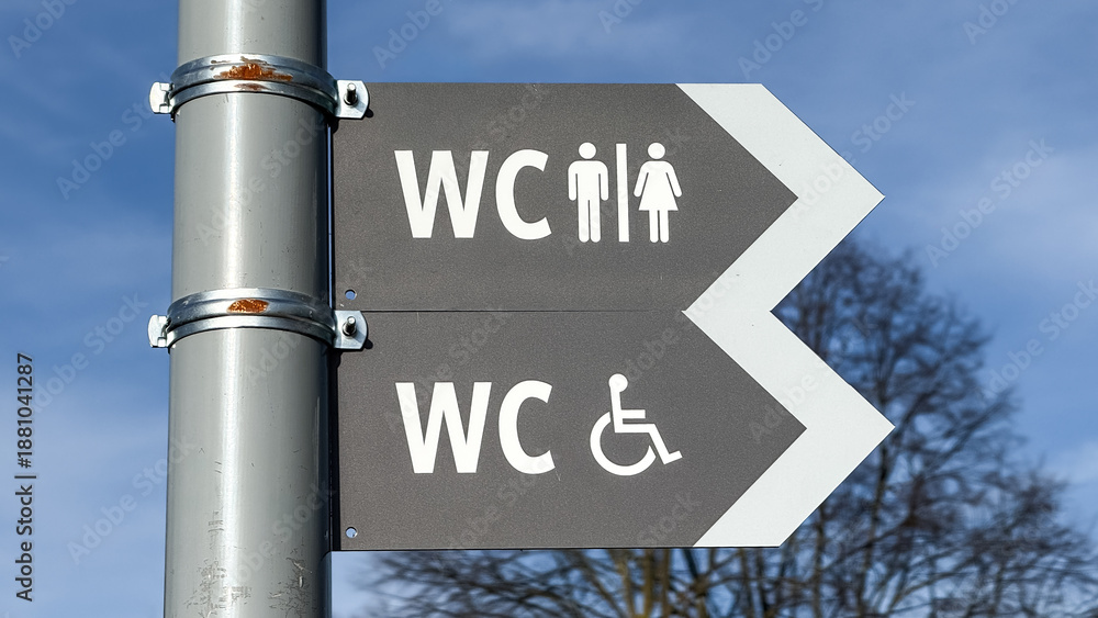 Wc Post WC signpost for a public toilet that is accessible to both men and ...