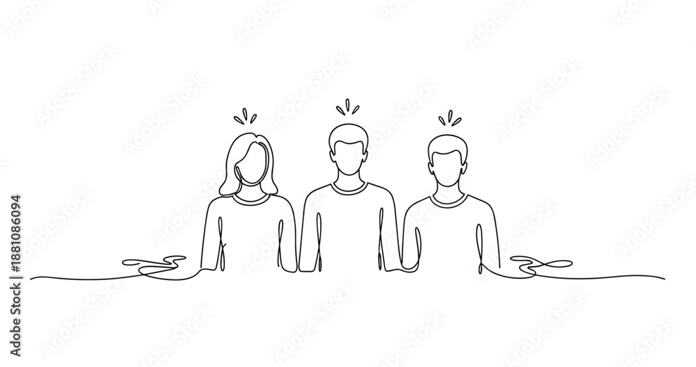 Discussing Drawing Continuous line drawing of three people discussing ideas, no editable ...