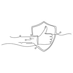 Naklejka na meble Continuous line drawing of thumbs up with shield and circuit elements, no editable stroke