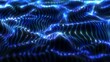 © Bolbik - Abstract blue futuristic waves from a grid of particles lines glowing bright shiny neon digital magical energy on a dark background. Abstract background