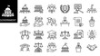 © charli - Government related icons set, illustration of various government institutions and symbols displayed in a grid layout