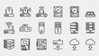 © charli - Collection of technical icons representing various computer hardware and networking devices in a grid layout