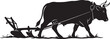 © NoirVector - Black cow pulling plow in a field illustration silhouette