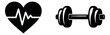 © labirint - Solid icon health and fitness set featuring a heart with a pulse line and a dumbbell for workout and wellness applications