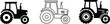 © PJ DeSign - Farm tractor icon set with silhouette and outline styles isolated on white background vector illustration for agriculture machinery design