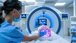 © savittree - Medical professional conducting a brain scan using advanced MRI technology in a modern hospital environment with vibrant lighting