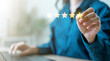 © Garun Studios - Quality assurance and customer satisfaction concept with five star rating interface, representing service evaluation, performance review, certification standards, feedback system.