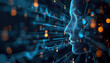 © siraphol - Digital human face made of blue data points with glowing orange nodes, futuristic AI insight
