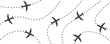 © MKIN - Airplane flight route pattern with dotted path lines, travel and aviation background in minimal flat style. Transparent PNG and vector illustration