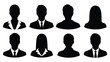 © Wajid - Silhouette avatars of business people are displayed in a grid.