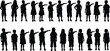 © Hey There - Children silhouettes pointing direction set kids standing gesture pose education behavior illustration isolated black figures