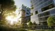 © yevhen89 - Bright sunny modern green buildings featuring lush plants on balconies and vibrant urban landscape. Concept of eco-friendly design