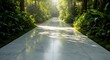 © Sugewol - Sunlit marble pathway through lush garden foliage creating a serene and luxurious outdoor experience in a tranquil