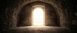 © 5 Grace Media - Bright Light Shining Through an Arched Doorway in a Dark Stone Tunnel.