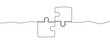 © Viktoriia - Two connected puzzle pieces. Symbol of cooperation, partnership, integration or problem-solving in one line art style with editable black stroke. Vector illustration.