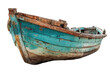 © Rahmat - Weathered, teal-painted wooden boat, partially decaying. Isolated against black background
