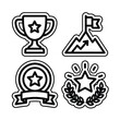 © AzUrier - Collection of dynamic outline icons symbolizing various aspects of success, achievement, goal attainment, and recognition through trophies, medals, and challenges