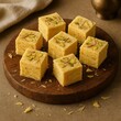 © dip_n_dab - Soan Papdi - flaky Indian dessert with airy fibrous layers styled in rustic theme look