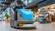 © Alex Alex - A floor-cleaning machine on the move in a shopping center. For cleaning, janitorial, commercial, and public space maintenance.