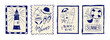 © klyaksun - Sketch vintage beach sea vacation posters with summer doodles. Hand drawn postcards with lighthouse and surfboard, life ring and tropical elements in retro line frames with text and coastal icons.