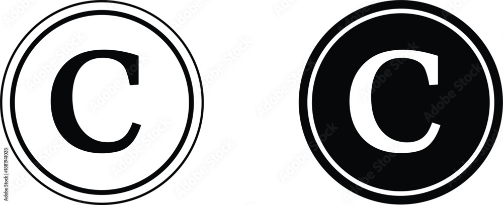 Two copyright symbols, one in black and white outline, the other in ...