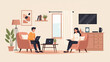 © Amelia - Two people working on laptops and tablet in a cozy living room