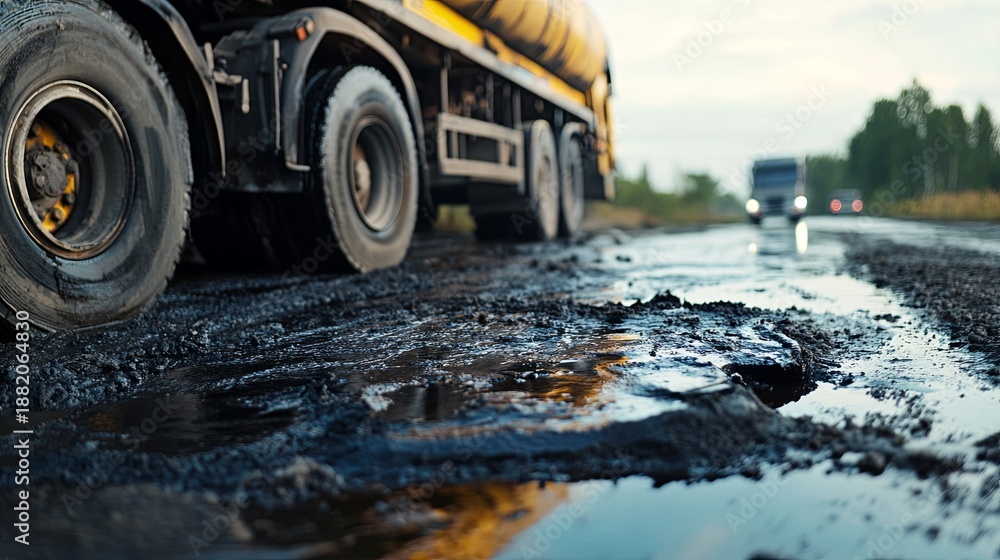 Oil spill from truck accident on industrial road . Stock Photo | Adobe ...