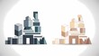 © VisioSynth - Pair of artistic vector illustrations depicting minimalist city skylines crafted from geometric shapes, representing urban landscapes and architectural concepts with a modern aesthetic