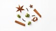 © Anjali - Whole spice ingredients suspended in motion, cinnamon sticks, cardamom pods, and star anise