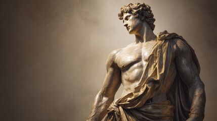  Heroic mythic figure in marble-inspired sculpture, signaling resilience and virtue