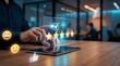© MSTAMBIA - Customer feedback and satisfaction rating digital tablet with glowing stars and emojis in modern office setting 4k video