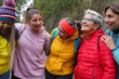 © Sabrina - Group of multi generational women having fun together during trekking day at mountain forest - Multiracial people, lifestyle and friendship concept