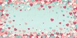 © Faizan - Heart confetti forming a soft frame around edges, flat vector illustration, light pastel background, modern Valentine border design, clean center space
