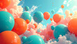 © soyibakter - Colorful helium balloons floating against blue sky joyful celebration background 1