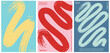 © sasa_elebea - Vector Grainy Wavy Lines Grunge Texture Poster Background Collection. Multicolor Bold Curved Brush Strokes Poster Set