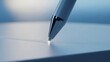 © Mouatessembillah - A close-up 3D render of a luxury pen nib touching a glowing digital surface.