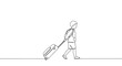 © Aura Visuals - Line drawing of a person walking with a suitcase on a transparent background, showcasing movement, travel, and simplicity in an illustrative style