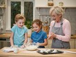 © Ivan - Grandmother baking with grandchildren learning cooking skills