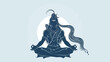 © danang - Illustration of Lord Shiva meditating in lotus position against a full moon, symbolizing spirituality and serenity