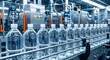 © Nusrat - Water bottling plant production line with plastic bottles moving along conveyor belt in clean industrial facility equipped with high tech automated machinery for beverage manufacturing and supply