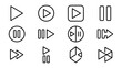 © Muhammad - Minimalist multimedia control icons set, 12 outlined play and pause button symbols, linear style user interface elements for media players, apps, and websites, simple modern vector design