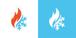 ©  Jagat_Aji - Dual meaning logo combining snow and fire elements, symbolizing contrast, climate control, balance, and efficient heating and cooling solutions.