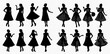 © Adji - Set of retro-style women silhouettes in various poses and dresses, depicting vintage fashion and elegance.